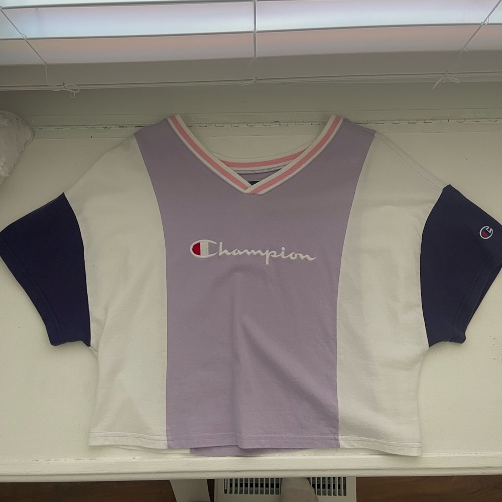cropped multi colored champion shirt!!